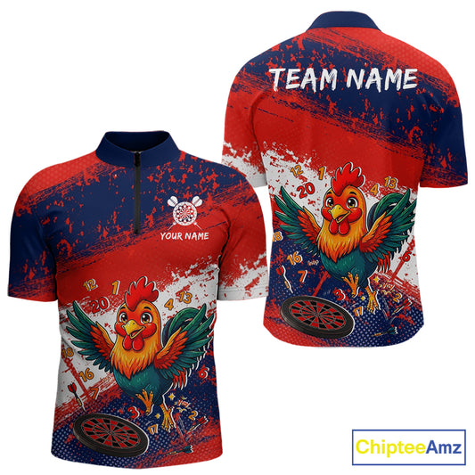 Red, White And Blue Funny Rooster Mens Darts Shirt Personalized Grunge Team Darts Jersey NYN3245