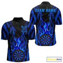 Load image into Gallery viewer, Grunge Black And Blue Flaming Dartboard Mens Darts Shirt Personalized Team Darts Jersey NYN3247
