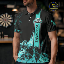 Load image into Gallery viewer, Custom Turquoise Flames Eagle Dart Shirts For Men Eagle Dart Team Jerseys Personalized NYN1111