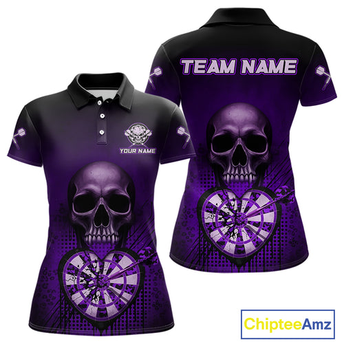 Black And Purple Skull Camo Heart Dartboard Darts Polo Shirt For Women Grunge Dart Jerseys NYN1963