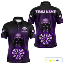 Load image into Gallery viewer, Black And Purple Skull Camo Heart Dartboard Darts Polo Shirt For Men Grunge Dart Jerseys NYN1963
