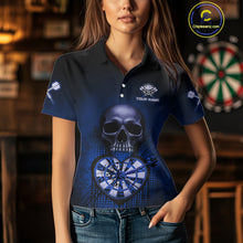 Load image into Gallery viewer, Black And Blue Skull Camo Heart Dartboard Darts Polo Shirt For Women Grunge Dart Jerseys NYN1964