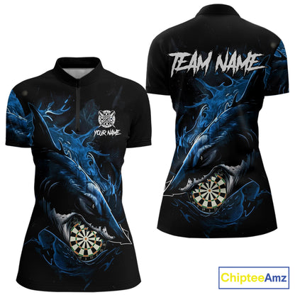 Personalized Blue Horror Shark Women Darts Polo League Shirts Funny Grunge Dart Jerseys NYN2218