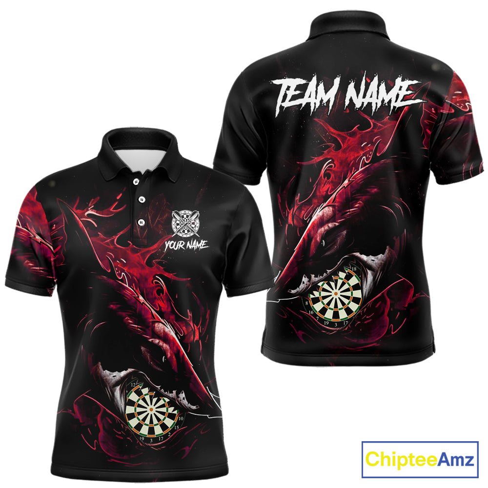 Personalized Red Horror Shark Men Darts Polo League Shirts Funny Grunge Dart Jerseys NYN2219