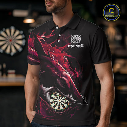 Personalized Red Horror Shark Men Darts Polo League Shirts Funny Grunge Dart Jerseys NYN2219