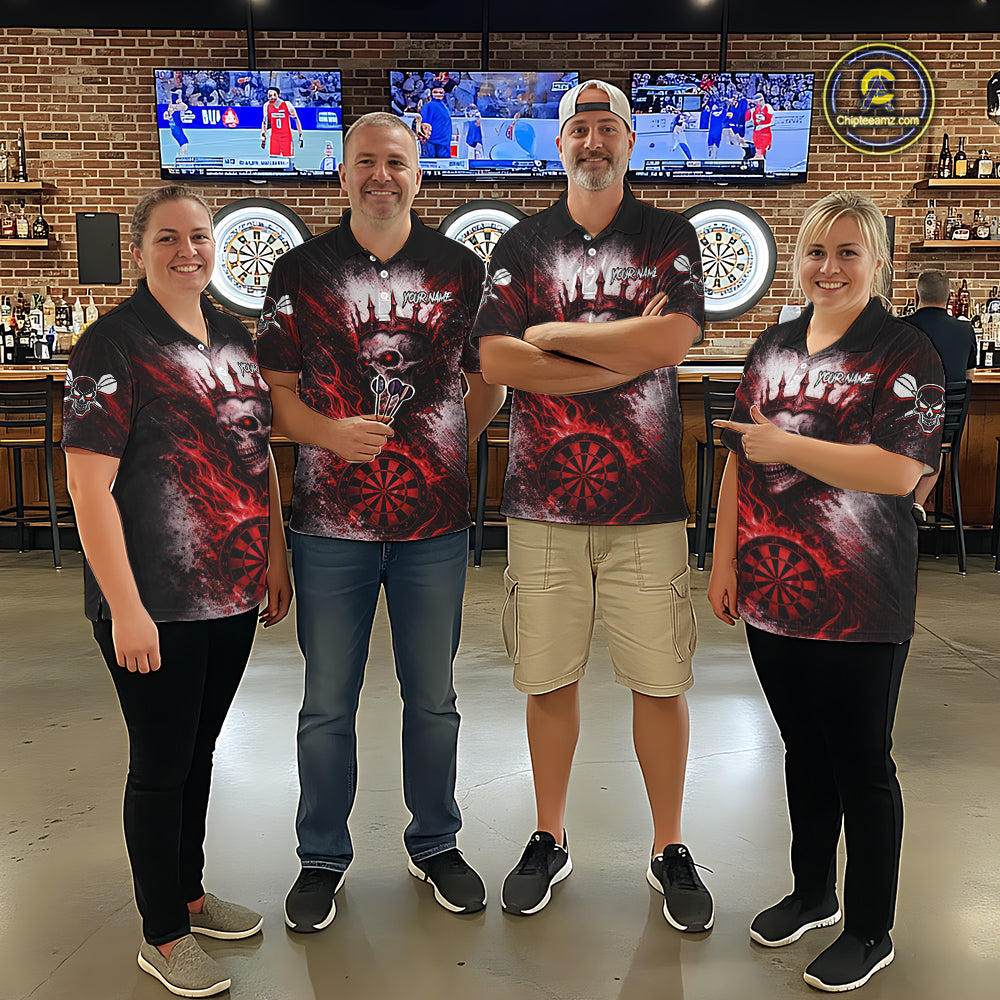 Red Crown Skull Fire Flame Dartboard Men Darts Quarter-zip Shirt Custom Grunge Dart Team Jerseys NYN2514