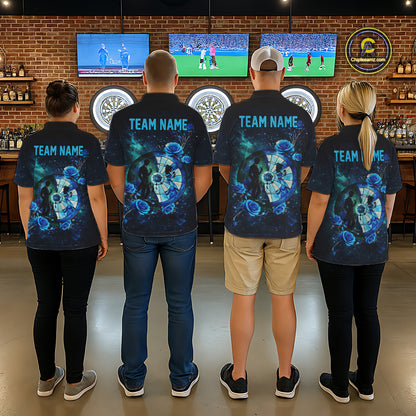 Blue Galaxy Roses Groom & Bride Dartboard Men Darts Polo Shirt Custom Valentine Dart Couple Gifts NYN2516