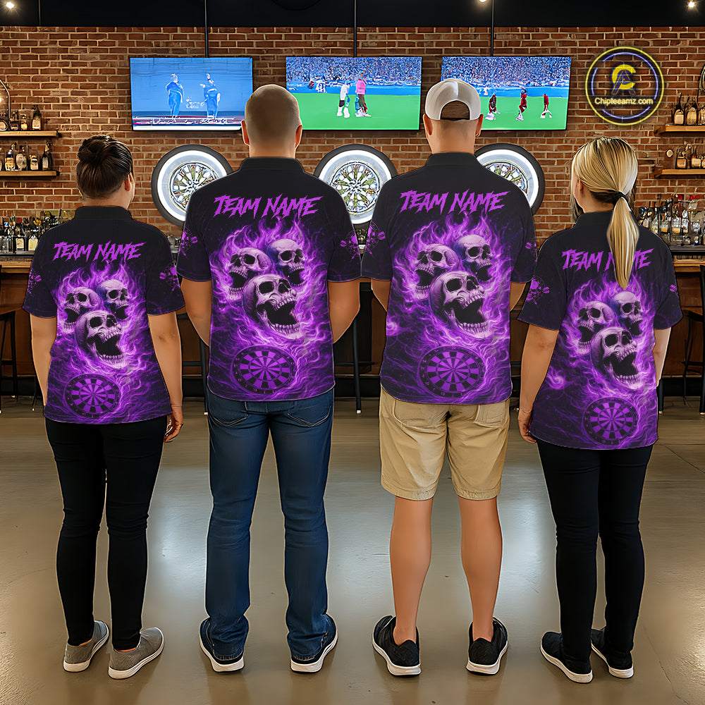 Purple Skulls Fire Flame Dartboard Darts Quarter-zip Shirt For Men Personalized Dart Team Jerseys NYN2517