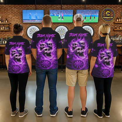 Purple Skulls Fire Flame Dartboard Darts Quarter-zip Shirt For Men Personalized Dart Team Jerseys NYN2517