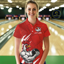 Load image into Gallery viewer, Custom White And Red Funny Rooster Bowling Polo &amp; 1/4-Zip Team Shirts For Women Bowling Gifts NYN2721