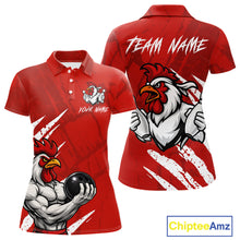 Load image into Gallery viewer, Custom White And Red Funny Rooster Bowling Polo &amp; 1/4-Zip Team Shirts For Women Bowling Gifts NYN2721