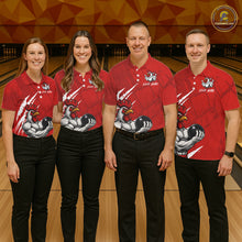 Load image into Gallery viewer, Custom White And Red Funny Rooster Bowling Polo &amp; 1/4-Zip Team Shirts For Women Bowling Gifts NYN2721
