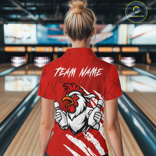 Load image into Gallery viewer, Custom White And Red Funny Rooster Bowling Polo &amp; 1/4-Zip Team Shirts For Women Bowling Gifts NYN2721