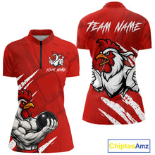 Load image into Gallery viewer, Custom White And Red Funny Rooster Bowling Polo &amp; 1/4-Zip Team Shirts For Women Bowling Gifts NYN2721
