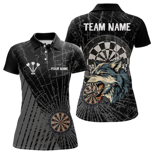 Personalized Wolf Black Darts Boards Polo & 1/4 Zip Shirt For Women, Dart Team Shirts NYN0001