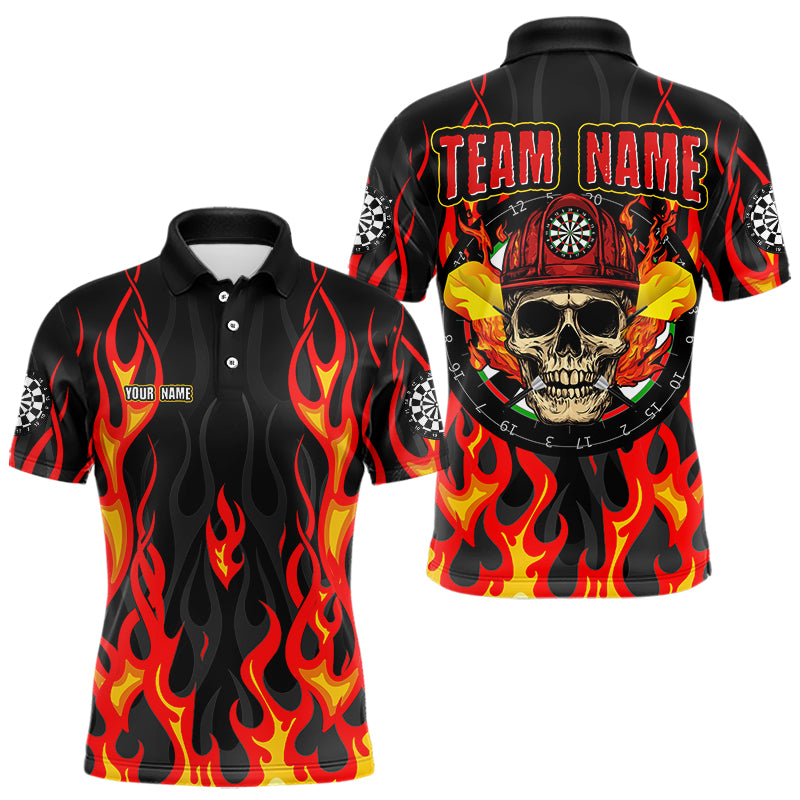 Personalized Skull Firefighter In Flame Custom Darts Shirt For Men, Dart Team Shirts NYN0003