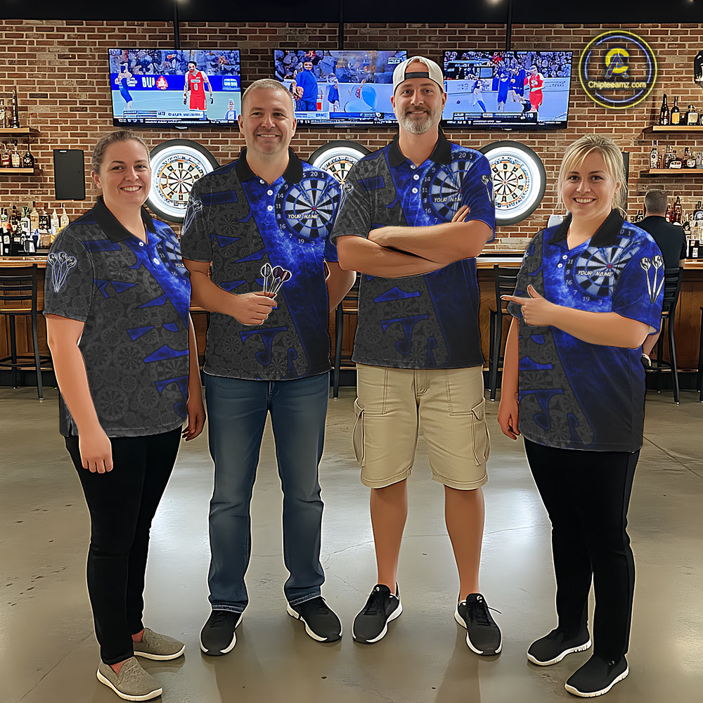 Custom Womens Dart Polo & Quarter Zip Shirt Pattern Dartboard Blue Flames Darts Team Jersey NYN2867