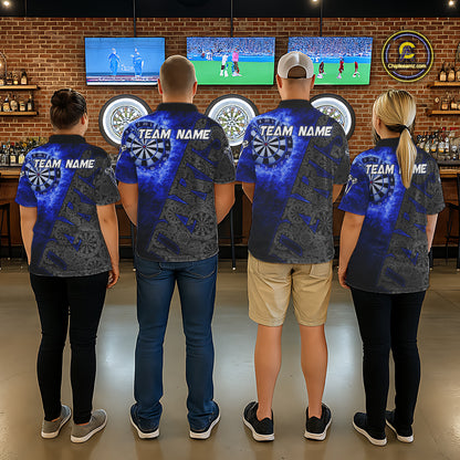 Custom Womens Dart Polo & Quarter Zip Shirt Pattern Dartboard Blue Flames Darts Team Jersey NYN2867