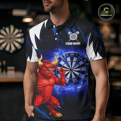Personalized Blue Dartboard Flame Dart Polo & Quarter Zip Shirt Funny Bull Darts Attire For Women NYN2870