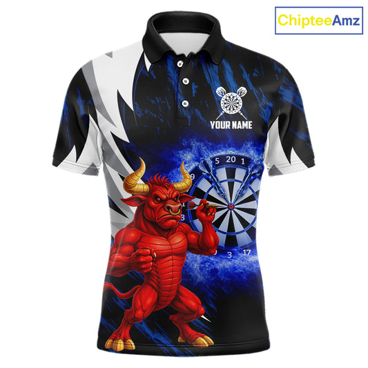 Personalized Blue Dartboard Flame Dart Polo & Quarter Zip Shirt Funny Bull Darts Attire For Men NYN2870