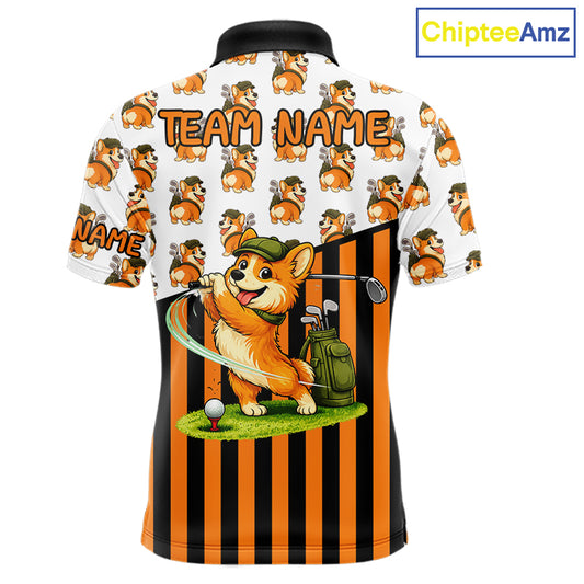Funny Mens Cute Dog Pattern Golf Polo Shirt Custom Orange Golfing Dog Golf Clothes Attire NYN2874