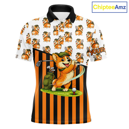 Funny Mens Cute Dog Pattern Golf Polo Shirt Custom Orange Golfing Dog Golf Clothes Attire NYN2874