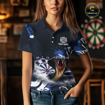 Funny Blue Smoke Cobra Women Darts Polo & Quarter-Zip Shirt Custom Graffiti Dart Team Jerseys NYN3078