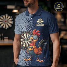 Load image into Gallery viewer, Blue Hexagon Splatter Funny Rooster Darts Polo &amp; 1/4-Zip Shirt Custom Dart Jersey For Men NYN3082