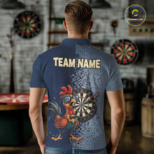 Load image into Gallery viewer, Blue Hexagon Splatter Funny Rooster Darts Polo &amp; 1/4-Zip Shirt Custom Dart Jersey For Men NYN3082
