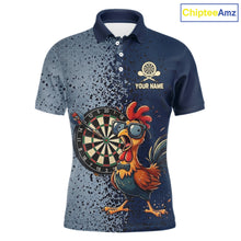 Load image into Gallery viewer, Blue Hexagon Splatter Funny Rooster Darts Polo &amp; 1/4-Zip Shirt Custom Dart Jersey For Men NYN3082
