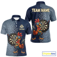 Load image into Gallery viewer, Blue Hexagon Splatter Funny Rooster Darts Polo &amp; 1/4-Zip Shirt Custom Dart Jersey For Men NYN3082