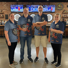 Load image into Gallery viewer, Blue Hexagon Splatter Funny Rooster Darts Polo &amp; 1/4-Zip Shirt Custom Dart Jersey For Men NYN3082