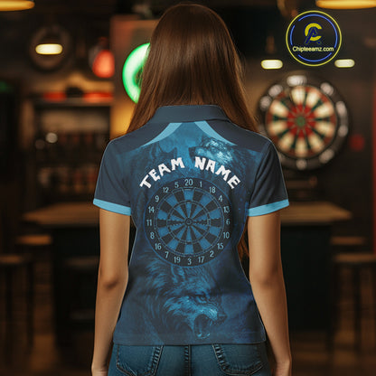 Women’s Team Darts Shirt With Dark Navy Wolves And Grunge Dartboard Pattern NYN0306