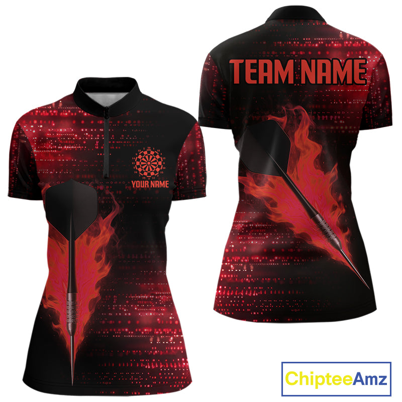 Women’s Custom Darts Shirt With Flaming Dart Arrow And Ruby Digital Matrix NYN0310