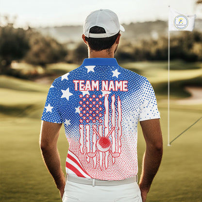 Red, Blue And White American Flag Golf Polo Shirts For Men Custom Patriot Golf Team Tournament NYN3255