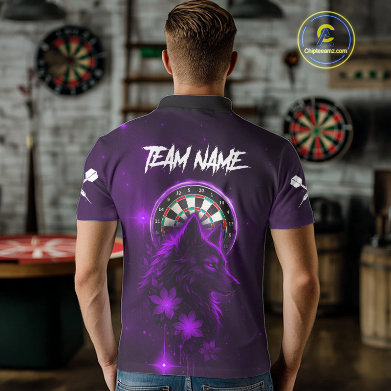 Purple Dark Lightning Wolf Dartboard Men's Darts Shirt - Custom Team Jersey NYN0578