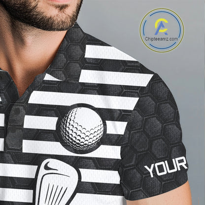 Men's model wearing Skull US Flag Golf Polo Shirt, patriotic golf apparel, veteran golf clothing, custom golf team shirt, American flag sportswear, golf tournament outfit.