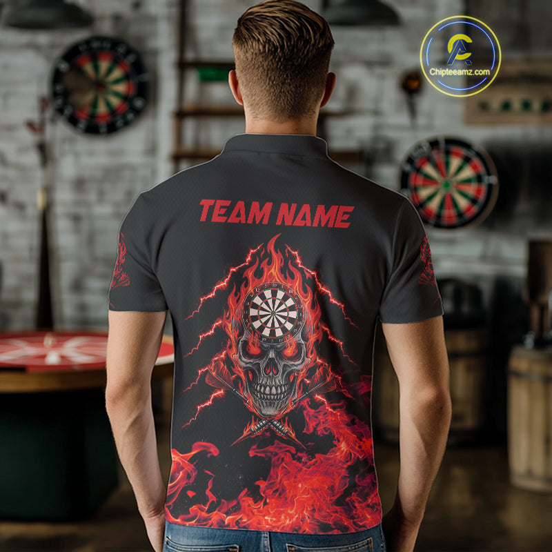 Custom Red Flames Skull Dart Arrow Dart Men Polo Jerseys Flame Dart Team Shirt NYN1707