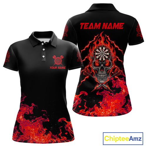 Custom Red Flames Skull Dart Arrow Dart Women Polo Jerseys Flame Dart Team Shirt NYN1707