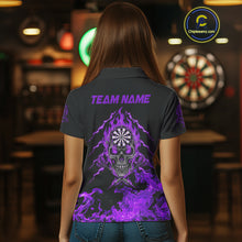 Load image into Gallery viewer, Custom Purple Flames Skull Dart Arrow Women Men Polo Jerseys Flame Dart Team Shirt NYN1708