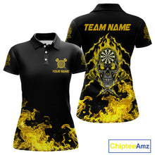 Load image into Gallery viewer, Custom Yellow Flames Skull Dart Arrow Women Men Polo Jerseys Flame Dart Team Shirt NYN1709