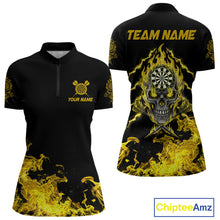 Load image into Gallery viewer, Custom Yellow Flames Skull Dart Arrow Dart Women Quarter-Zip Jerseys Flame Dart Team Shirt NYN1709