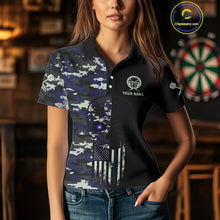 Load image into Gallery viewer, Black And Blue US Flag Digital Camo Skull Custom Men Darts Polo Shirt Dart Gifts NYN1985