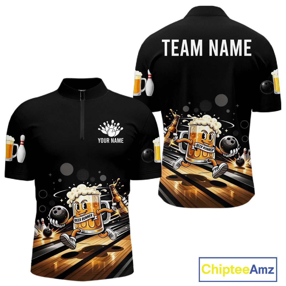 Personalized Beer Runner Funny Bowling Team Shirts For Men Bowling Polo & 1/4-Zip Jersey NYN2724