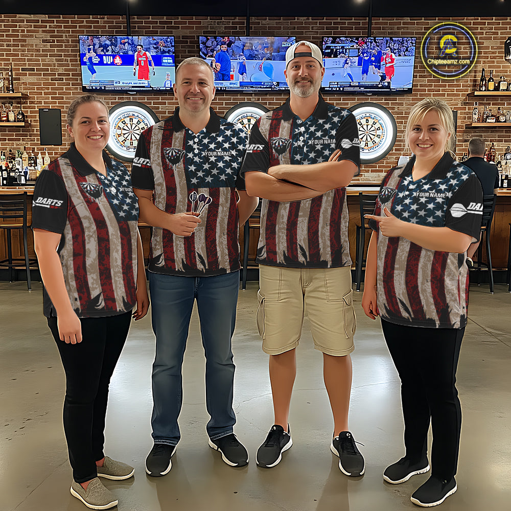 US Flag Dart Arrow & Dartboard Darts Polo Shirt For Men Custom Patriotic Dart Team Jerseys NYN2523