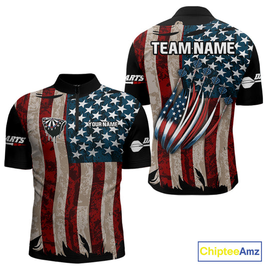 US Flag Dart Arrow & Dartboard Darts Quarter-zip Shirt For Men Custom Patriotic Dart Team Jerseys NYN2523