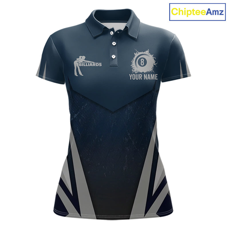 Personalized Dark Blue And Gray 8 Ball Billiard Pool Shirt For Women Custom Billiard Attire Team Jersey NYN3084