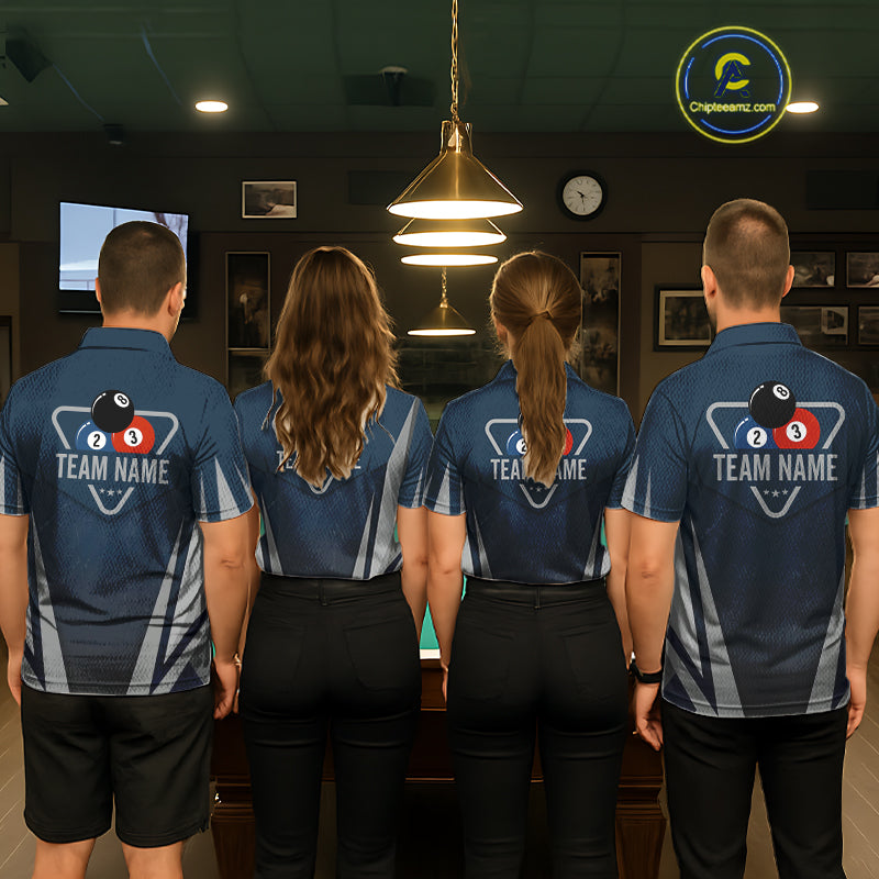Personalized Dark Blue And Gray 8 Ball Billiard Pool Shirt For Women Custom Billiard Attire Team Jersey NYN3084