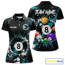 Load image into Gallery viewer, Black And Teal 8 Ball Pool Women Billiard Shirt Personalized Splatter Paint Billiard Jersey For Pooler NYN3088