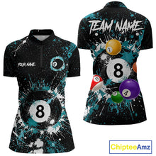 Load image into Gallery viewer, Black And Teal 8 Ball Pool Women Billiard Shirt Personalized Splatter Paint Billiard Jersey For Pooler NYN3088